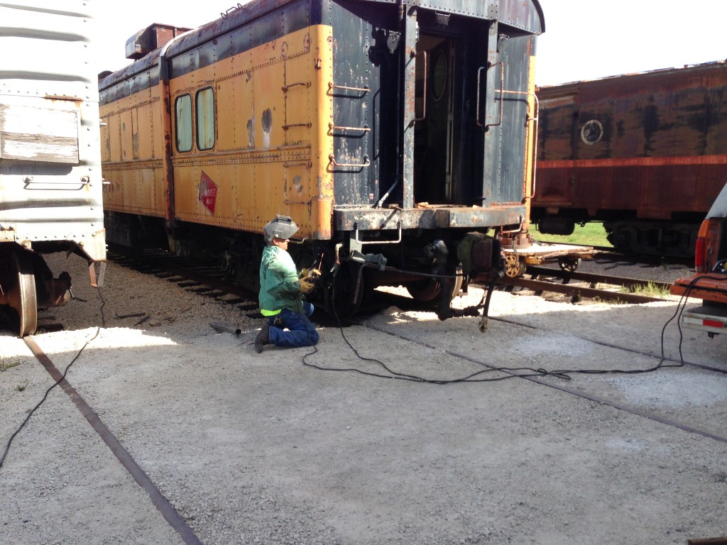 Welding the cut lever bracket back on. The Diesel Dept guys straightened it out. 9/14/13.